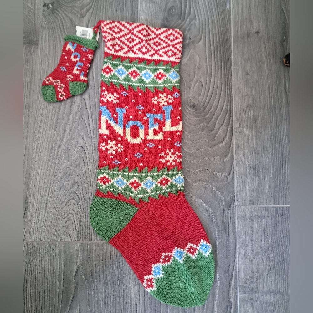 Vintage inspired NOEL CHRISTMAS STOCKING knit WOOL blend with tag mini sock 21"